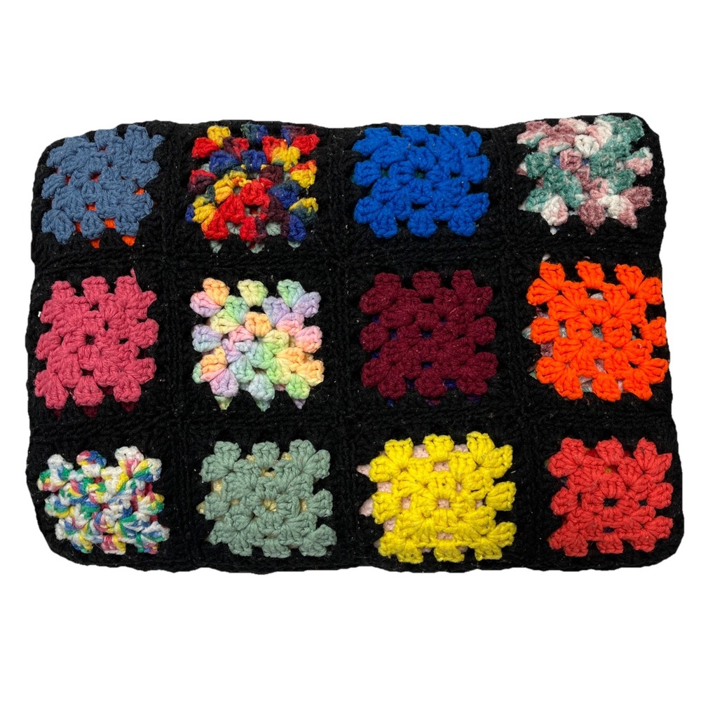 Handmade Crochet Granny Square‎ Blanket Colorful Rosanne 70s Retro 36x76